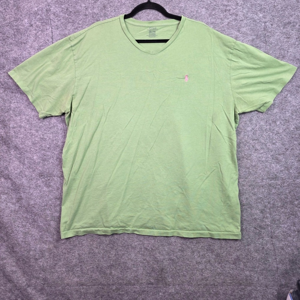 Polo Ralph Lauren Mens XXL V-Neck T-Shirt Green Pink Pony Logo Cotton Tee